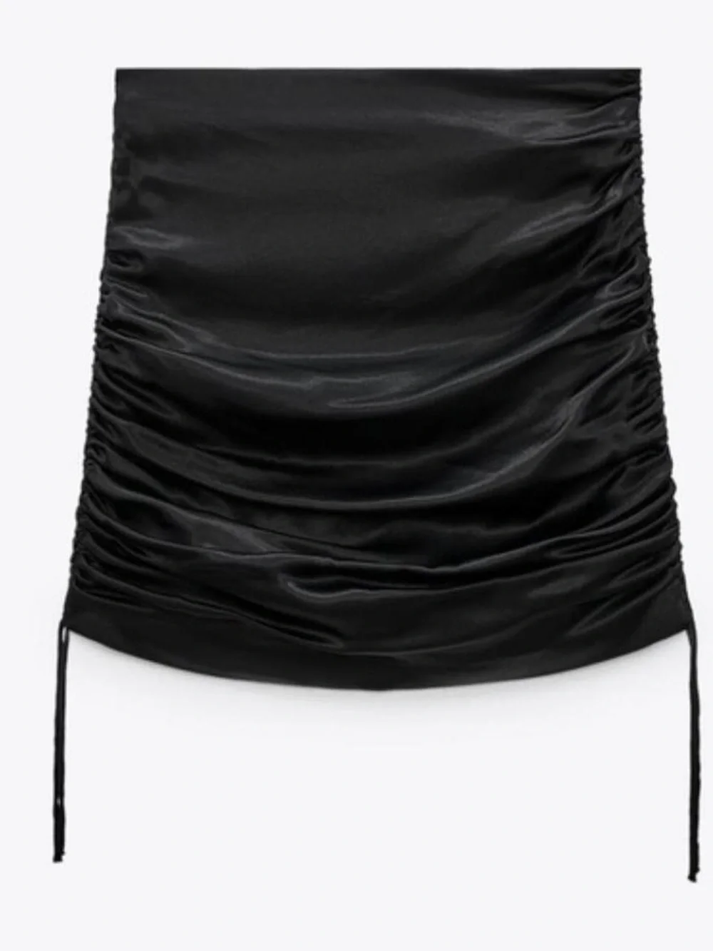Zara Black Satin Ruched Mini Skirt with Drawstring Detail
